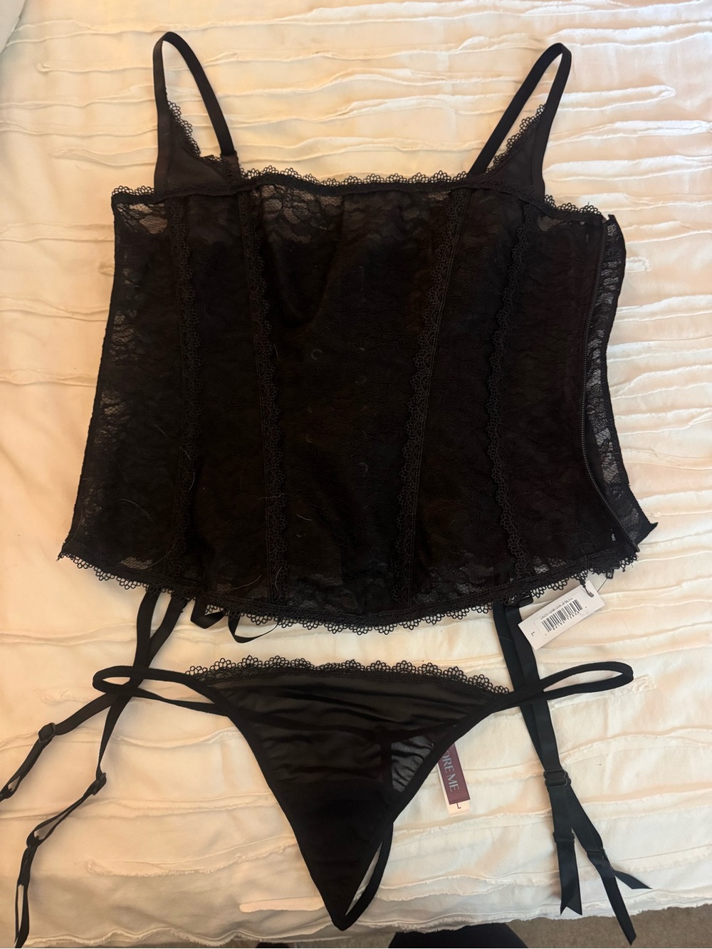 Adore Me Black Lace Bustier & Thong Set